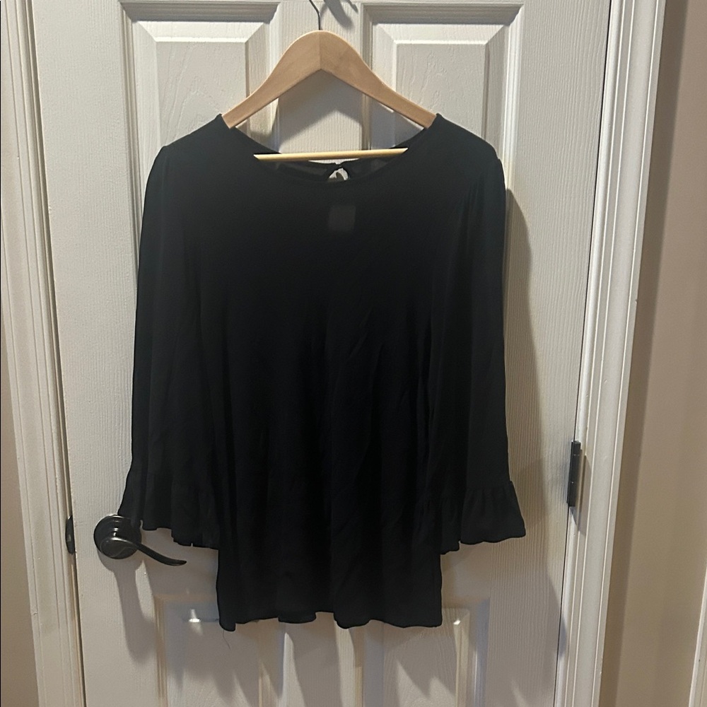 Ann Taylor Black Blouse with Ruffle Sleeves